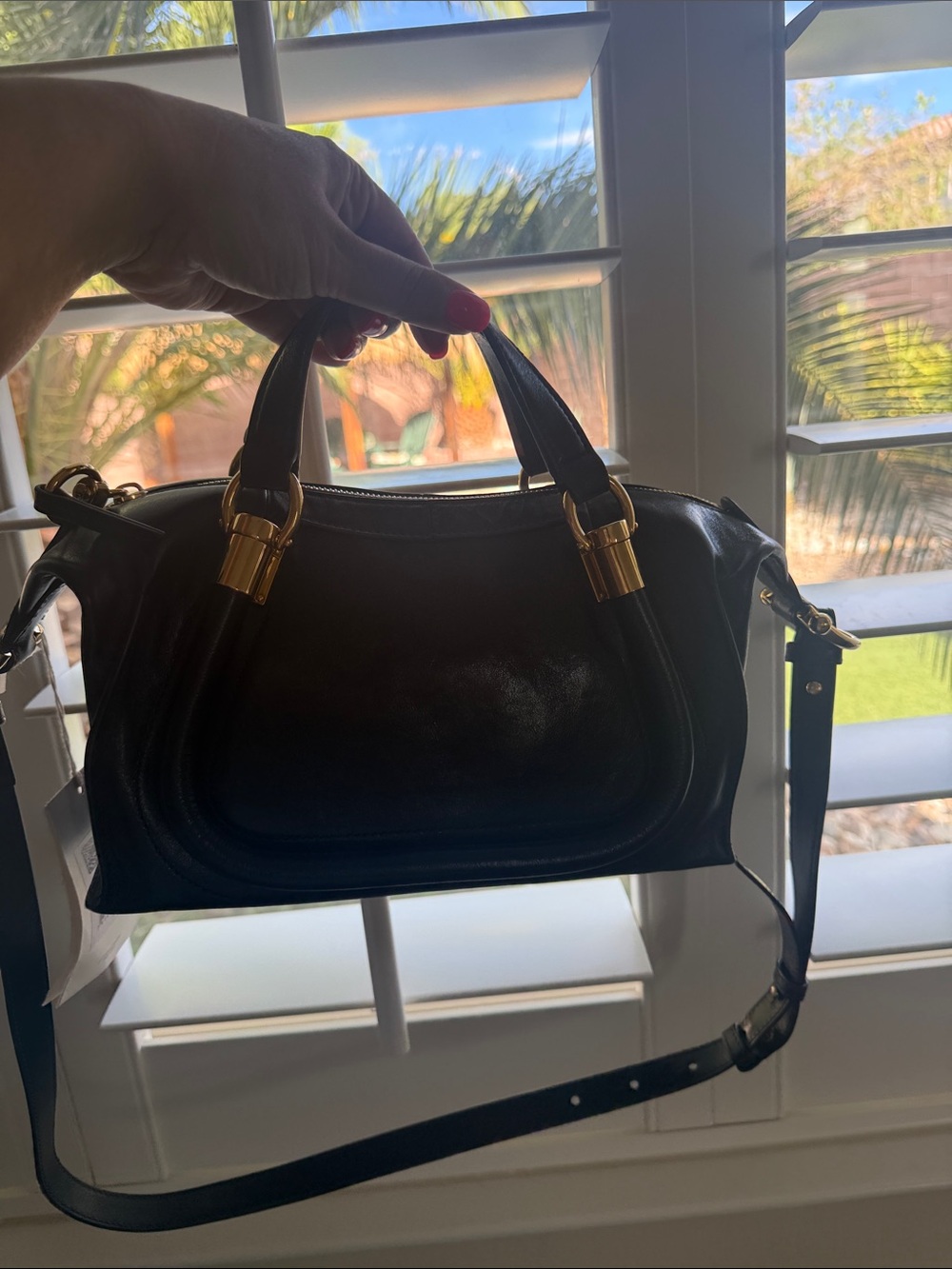 Chloe Black Leather Satchel with Gold Hardware